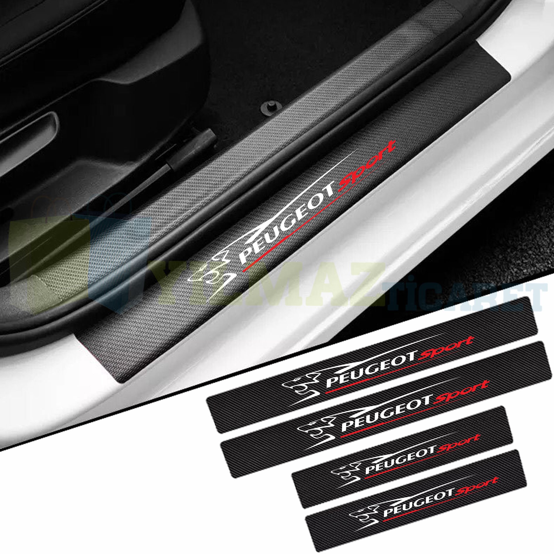 Peugeot Sport Arma Karbon Kapı Eşiği Koruma Araba Etiket Oto Sticker Yapıştırma 4 Parça