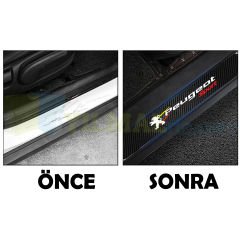 Peugeot Sport Logo Karbon Kapı Eşiği Koruma Araba Etiket Oto Sticker Yapıştırma 4 Parça