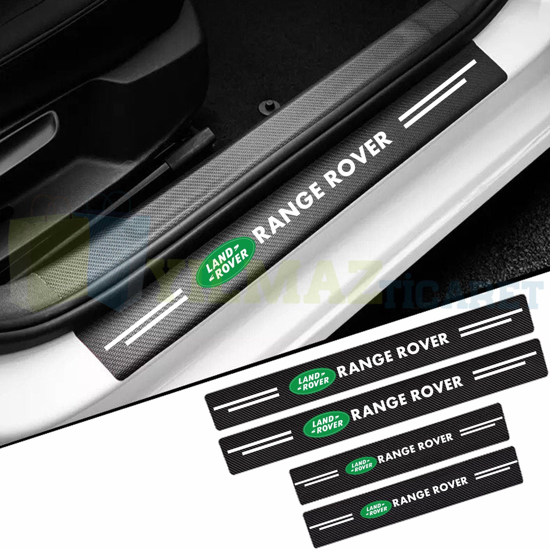 Range Rover Logo Karbon Kapı Eşiği Koruma Araba Etiket Oto Sticker Yapıştırma 4 Parça
