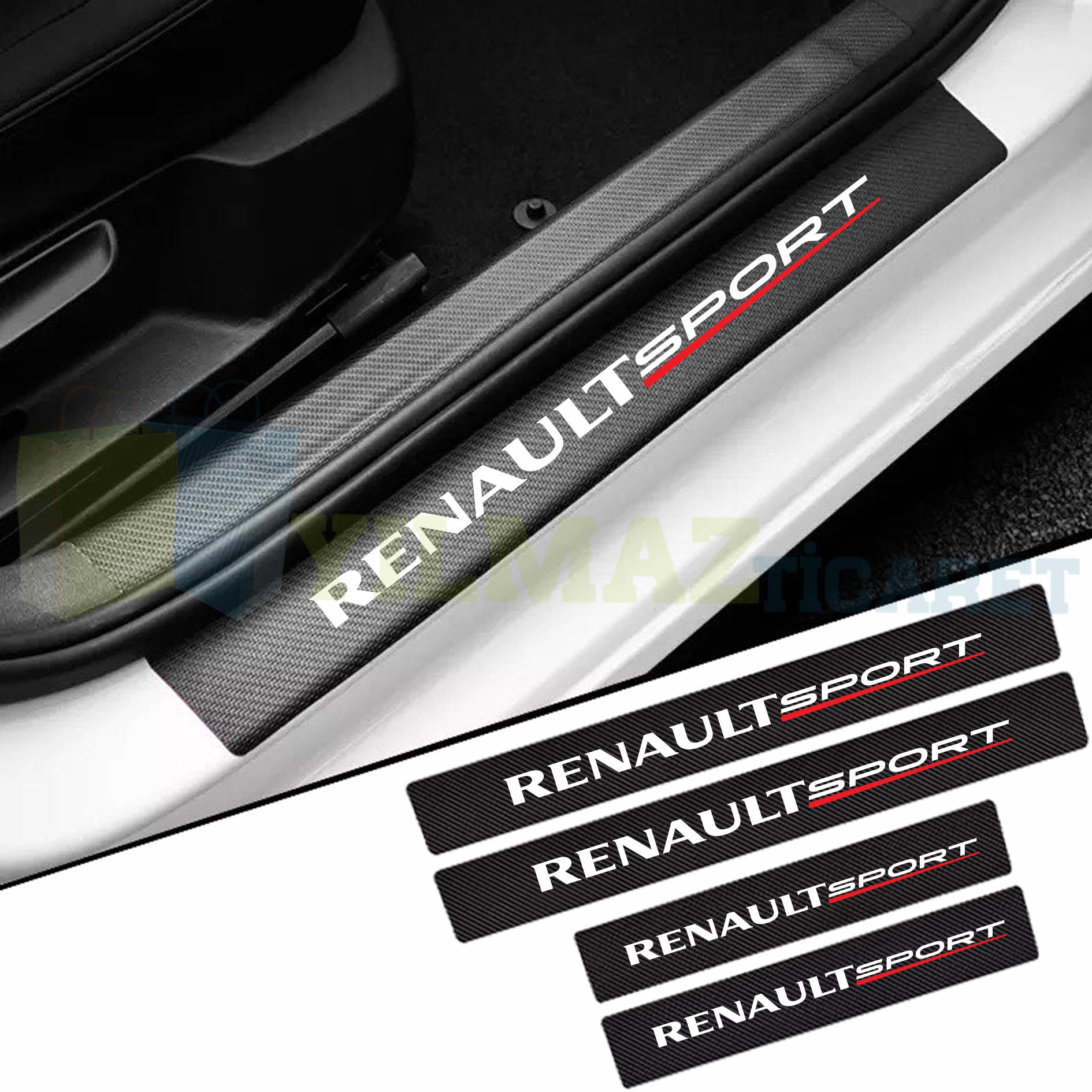 Renault Sport Logo Arma Karbon Kapı Eşiği Koruma Araba Etiket Oto Sticker Yapıştırma 4 Parça