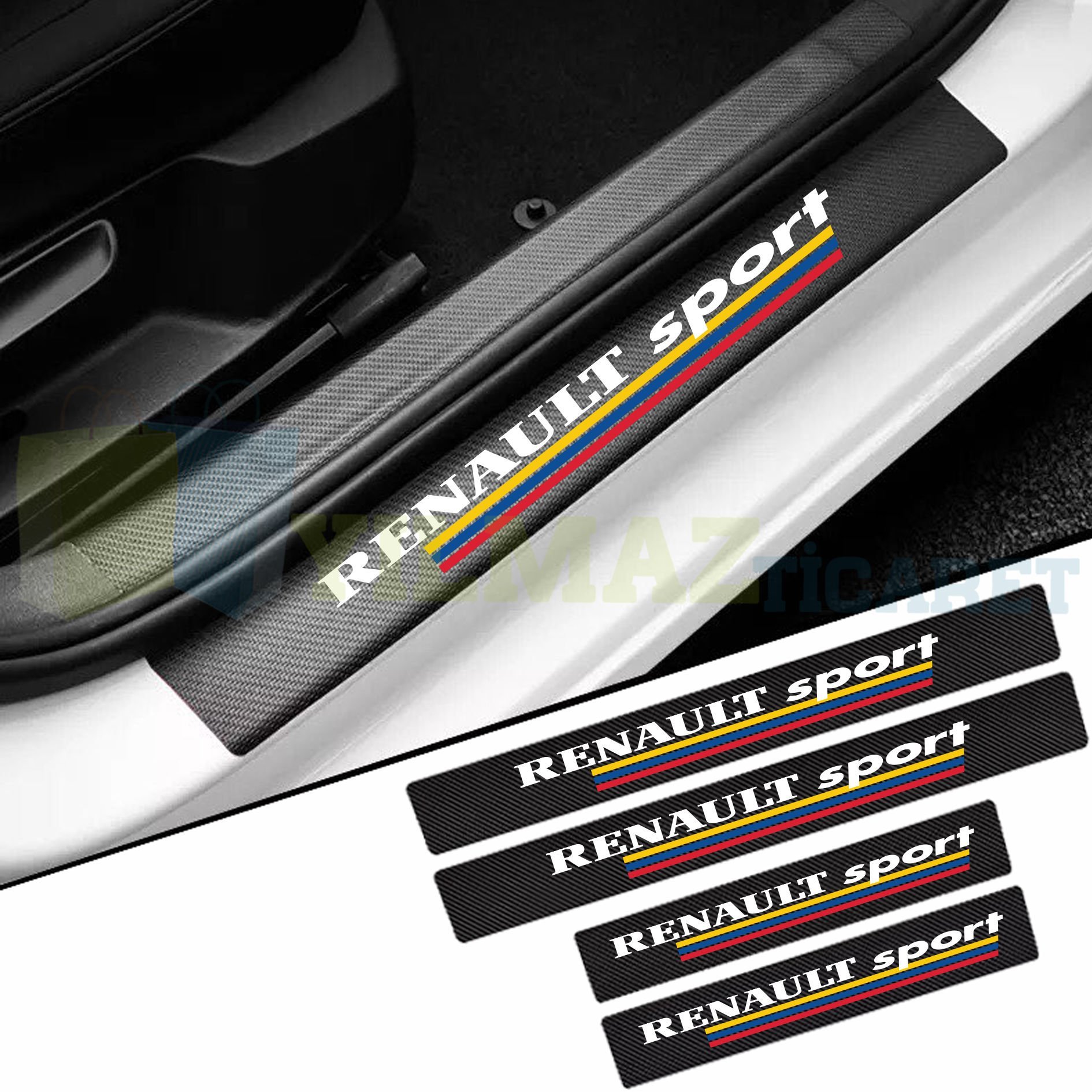 Renault Sport Logo Arma Karbon Kapı Eşiği Koruma Araba Etiket Oto Sticker Yapıştırma 4 Parça