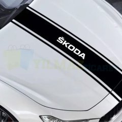 Skoda Logo Ön Kaput Şerit Oto Sticker Yapıştırma Çıkartma Etiket