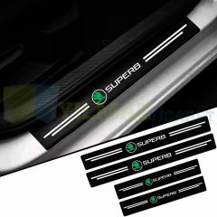 Skoda Superb Logo Karbon Kapı Eşiği Koruma Araba Etiket Oto Sticker Yapıştırma 4 Parça
