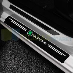 Skoda Superb Logo Karbon Kapı Eşiği Koruma Araba Etiket Oto Sticker Yapıştırma 4 Parça