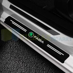 Skoda Fabia Logo Karbon Kapı Eşiği Koruma Araba Etiket Oto Sticker Yapıştırma 4 Parça