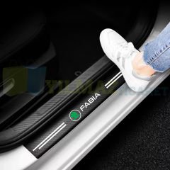 Skoda Fabia Logo Karbon Kapı Eşiği Koruma Araba Etiket Oto Sticker Yapıştırma 4 Parça