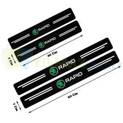 Skoda Rapid Logo Karbon Kapı Eşiği Koruma Araba Etiket Oto Sticker Yapıştırma 4 Parça