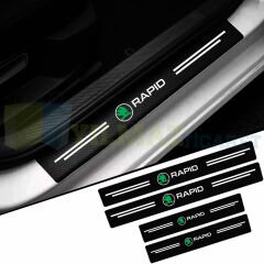 Skoda Rapid Logo Karbon Kapı Eşiği Koruma Araba Etiket Oto Sticker Yapıştırma 4 Parça
