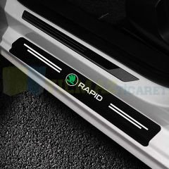 Skoda Rapid Logo Karbon Kapı Eşiği Koruma Araba Etiket Oto Sticker Yapıştırma 4 Parça
