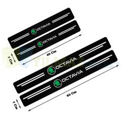 Skoda Octavia Logo Karbon Kapı Eşiği Koruma Araba Etiket Oto Sticker Yapıştırma 4 Parça