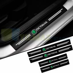 Skoda Octavia Logo Karbon Kapı Eşiği Koruma Araba Etiket Oto Sticker Yapıştırma 4 Parça