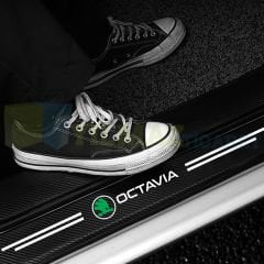 Skoda Octavia Logo Karbon Kapı Eşiği Koruma Araba Etiket Oto Sticker Yapıştırma 4 Parça