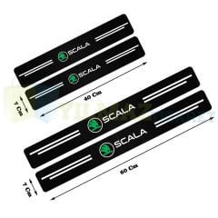 Skoda Scala Logo Karbon Kapı Eşiği Koruma Araba Etiket Oto Sticker Yapıştırma 4 Parça