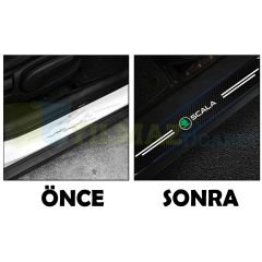 Skoda Scala Logo Karbon Kapı Eşiği Koruma Araba Etiket Oto Sticker Yapıştırma 4 Parça
