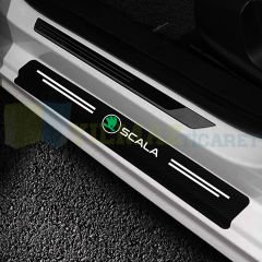 Skoda Scala Logo Karbon Kapı Eşiği Koruma Araba Etiket Oto Sticker Yapıştırma 4 Parça