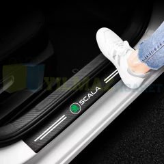 Skoda Scala Logo Karbon Kapı Eşiği Koruma Araba Etiket Oto Sticker Yapıştırma 4 Parça