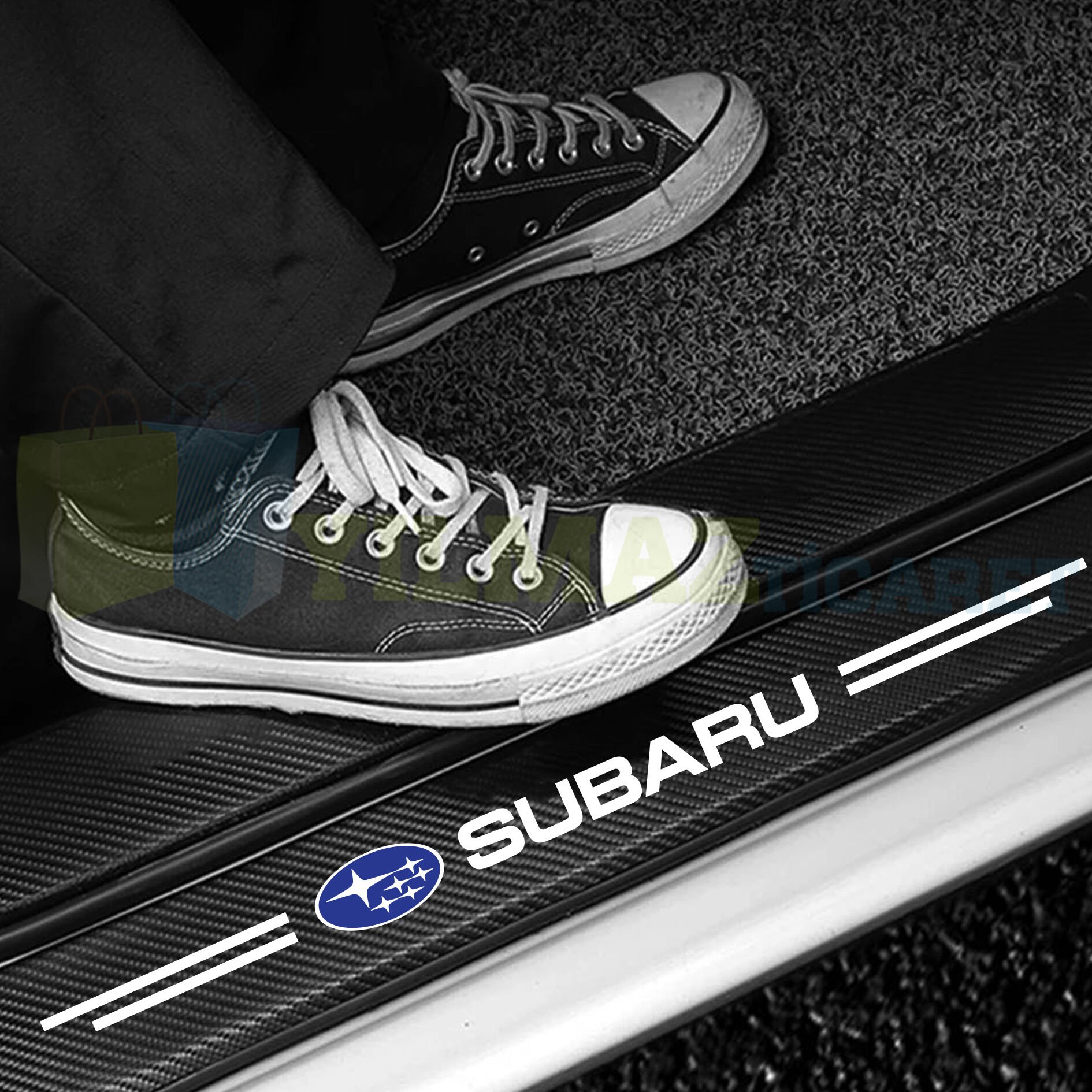 Subaru Logo Karbon Kapı Eşiği Koruma Araba Etiket Oto Sticker Yapıştırma 4 Parça