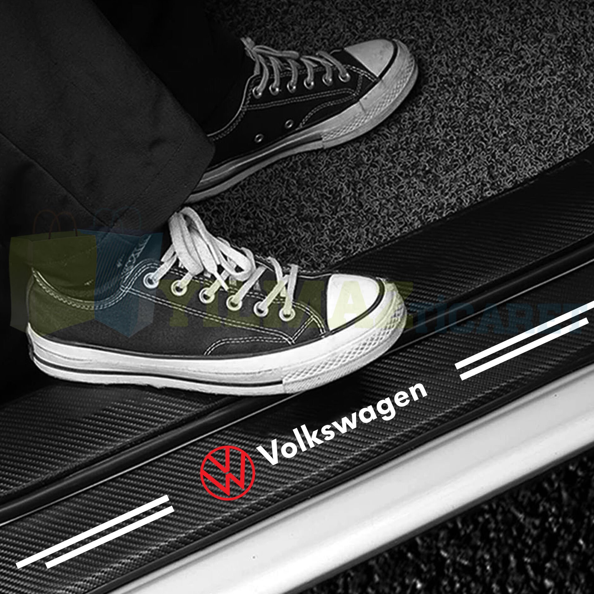 Volkswagen Yeni Logo Karbon Kapı Eşiği Koruma Araba Etiket Oto Sticker Yapıştırma 4 Parça