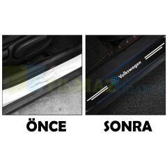 Volkswagen Mavi Logo Karbon Kapı Eşiği Koruma Araba Etiket Oto Sticker Yapıştırma 4 Parça