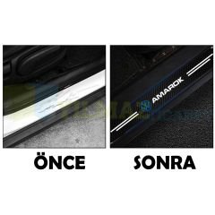 Volkswagen Amarok Logo Karbon Kapı Eşiği Koruma Araba Etiket Oto Sticker Yapıştırma 4 Parça