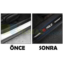 Volkswagen Polo Karbon Kapı Eşiği Koruma Araba Etiket Oto Sticker Yapıştırma 4 Parça