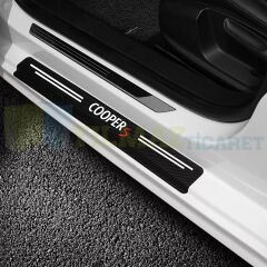 Mini Cooper S Uyumlu Karbon Kapı Eşiği Koruma Araba Etiket Oto Sticker Yapıştırma 4 Parça