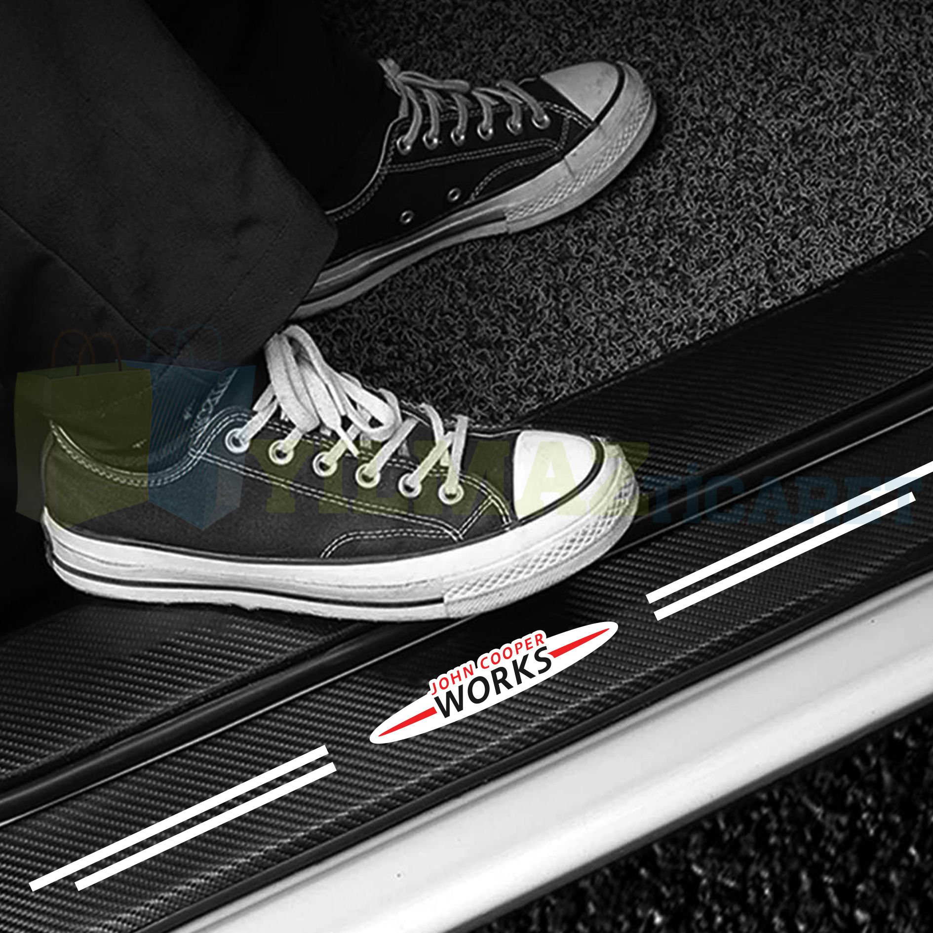 Mini John Cooper Works Karbon Kapı Eşiği Koruma Araba Etiket Oto Sticker Yapıştırma 4 Parça