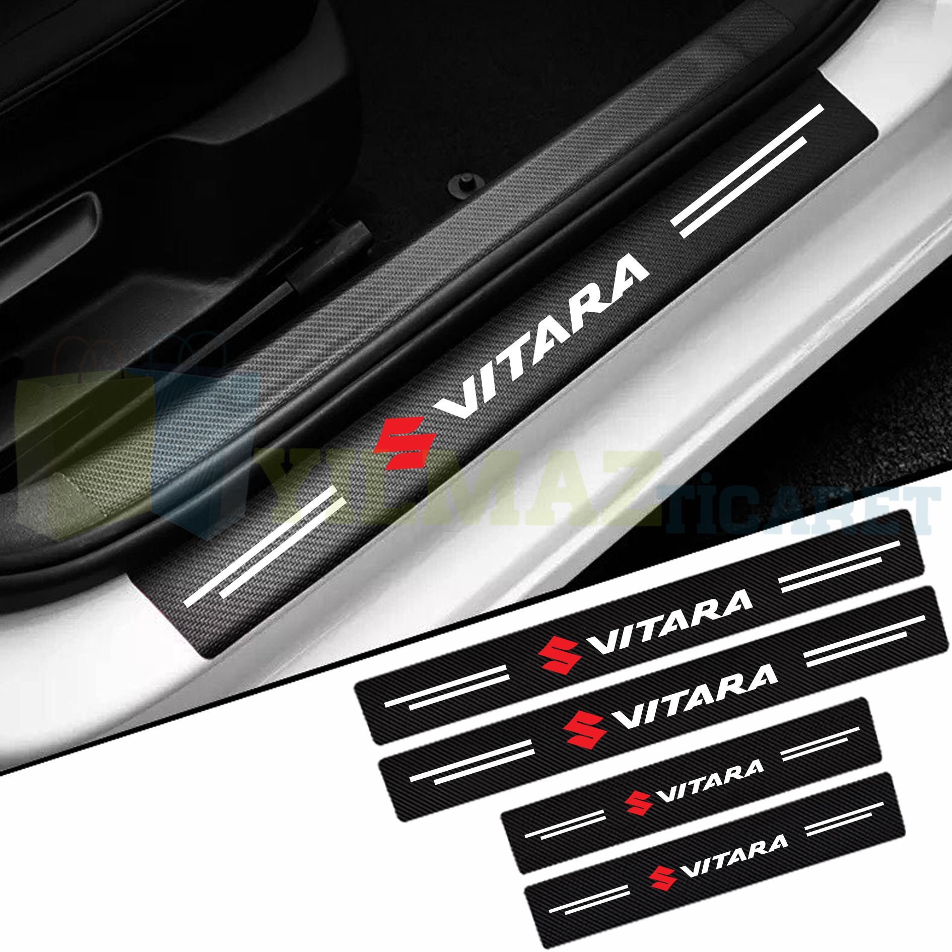 Suzuki Logo Karbon Kapı Eşiği Koruma Araba Etiket Oto Sticker Yapıştırma 4 Parça