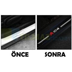Citroen Logo C4 Karbon Kapı Eşiği Koruma Araba Etiket Oto Sticker Yapıştırma 4 Parça
