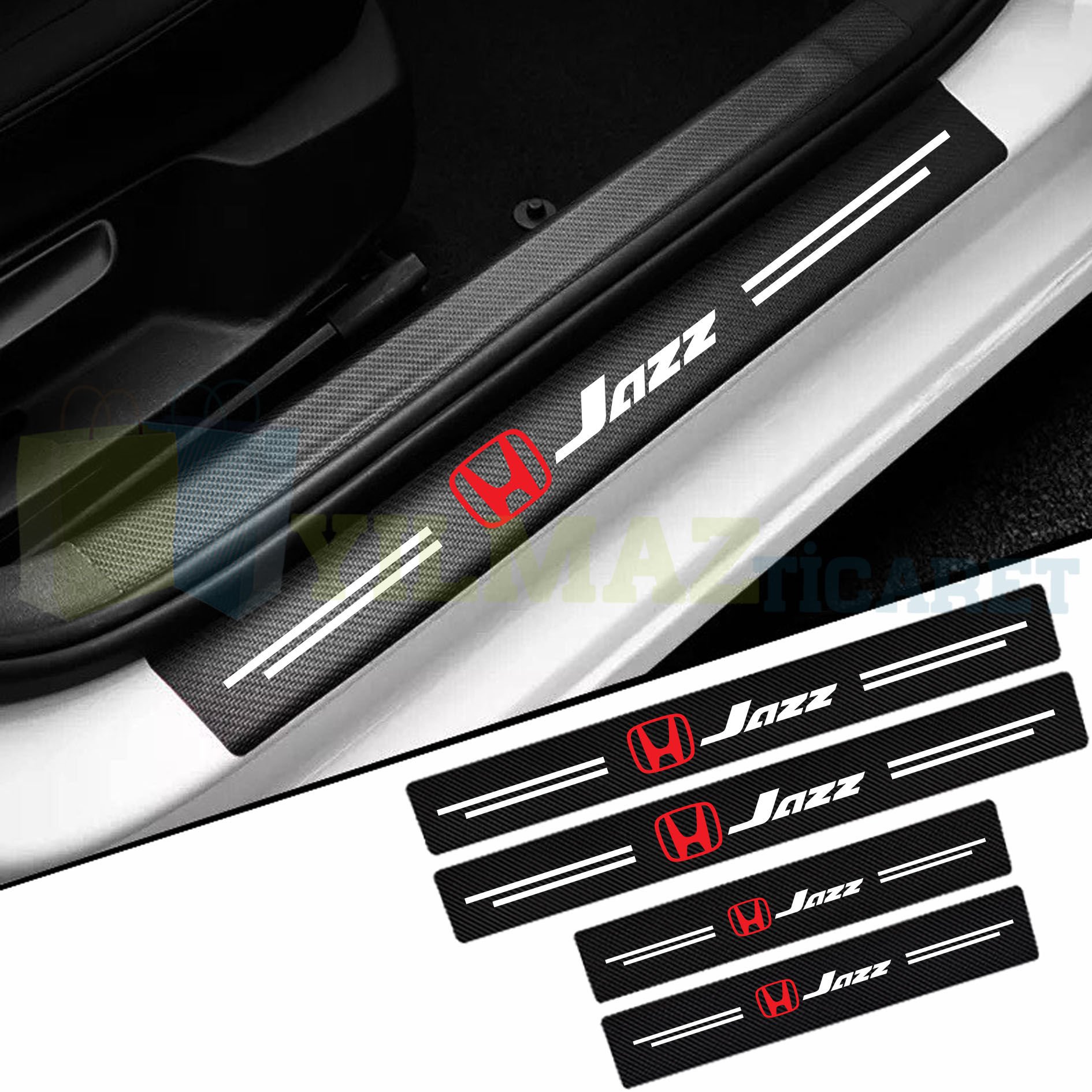 Honda Jazz Logo Karbon Kapı Eşiği Koruma Araba Etiket Oto Sticker Yapıştırma 4 Parça