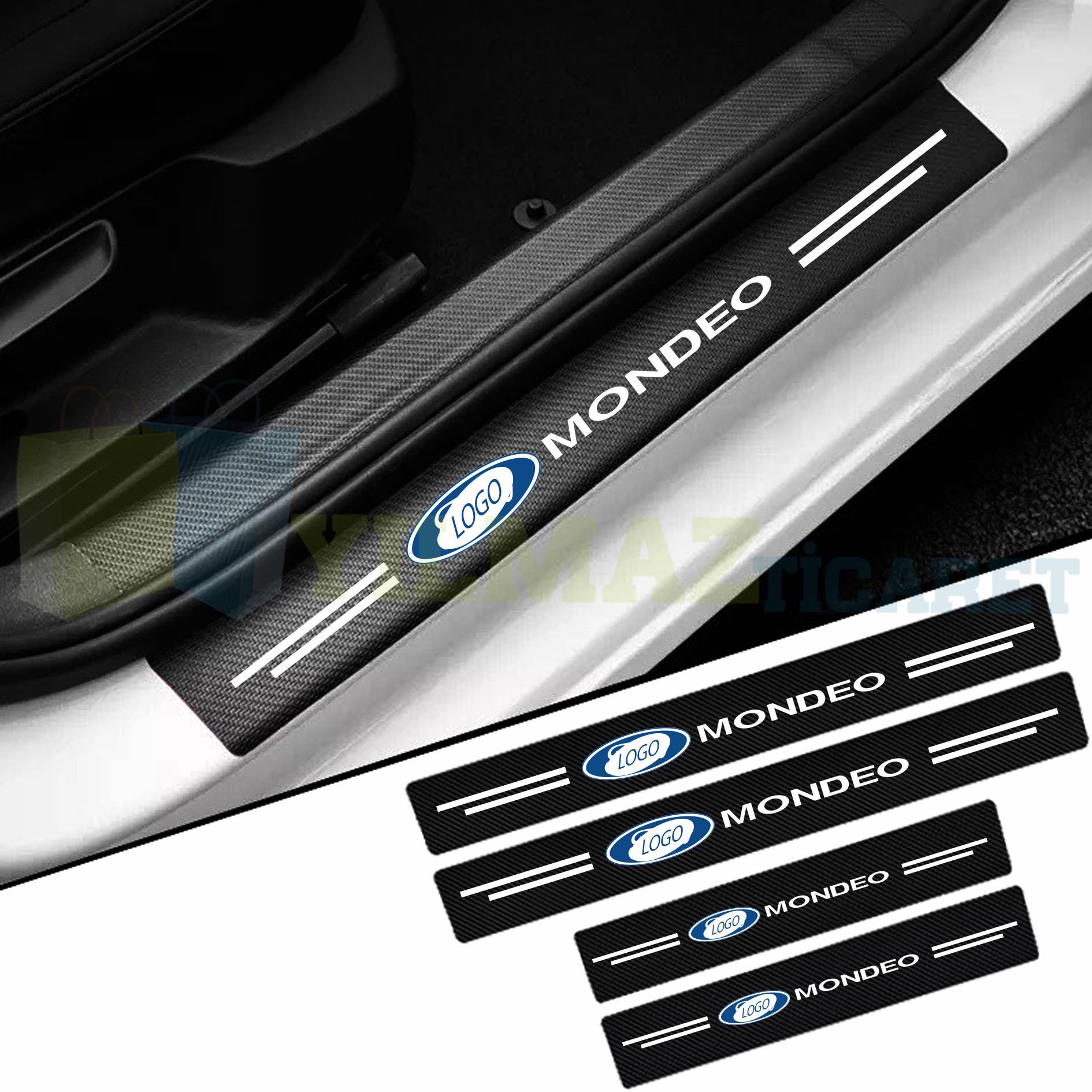 Ford Mondeo Uyumlu Karbon Kapı Eşiği Koruma Araba Etiket Oto Sticker Yapıştırma 4 Parça