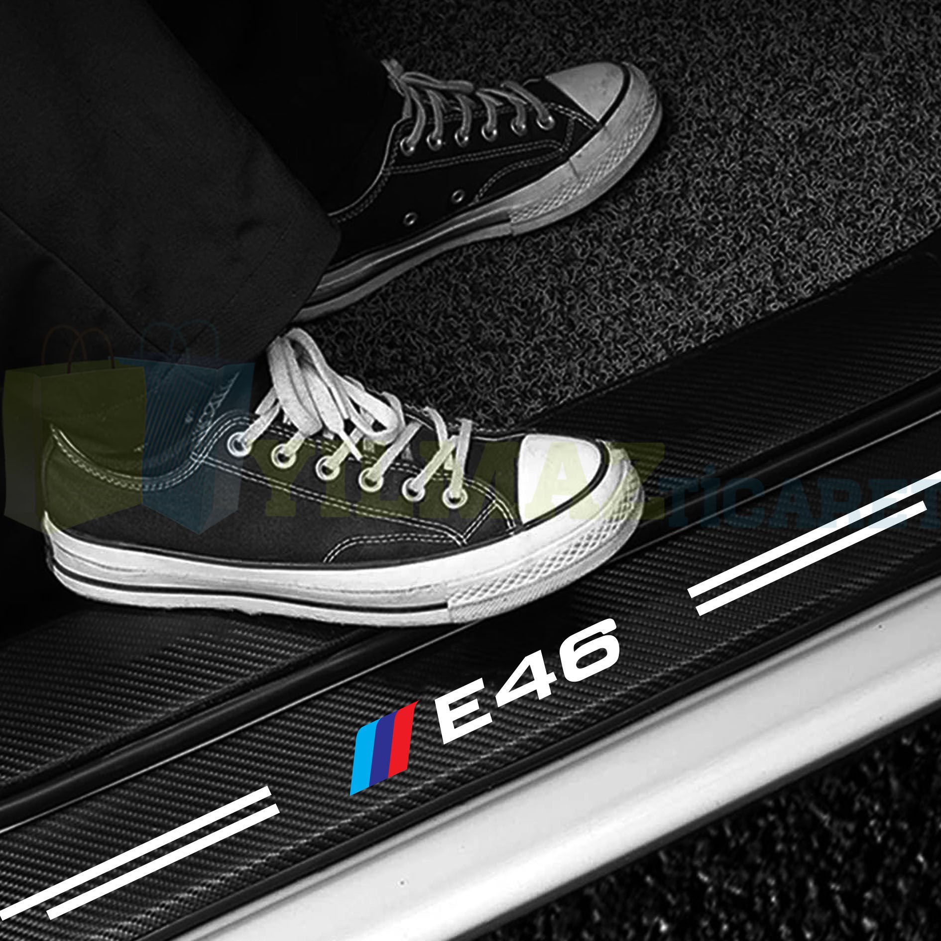 Bmw M Logo E46 Karbon Kapı Eşiği Koruma Araba Etiket Oto Sticker Yapıştırma 4 Parça