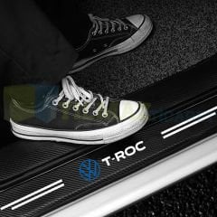 Volkswagen T-Roc Logo Karbon Kapı Eşiği Koruma Araba Etiket Oto Sticker Yapıştırma 4 Parça
