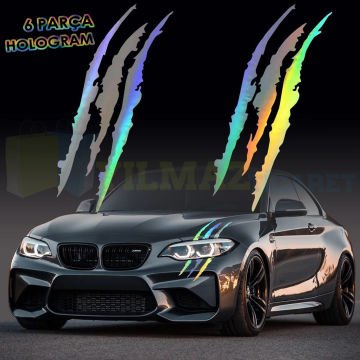 Monster Pençe Far Hologram Oto Sticker Araba Etiket Çıkartma Yapıştırma Aksesuar 6 Parça