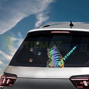 Kedi Kuyruk Pati Hologram Arka Cam Silecek Oto Araba Sticker Etiket Aksesuar Çıkartma