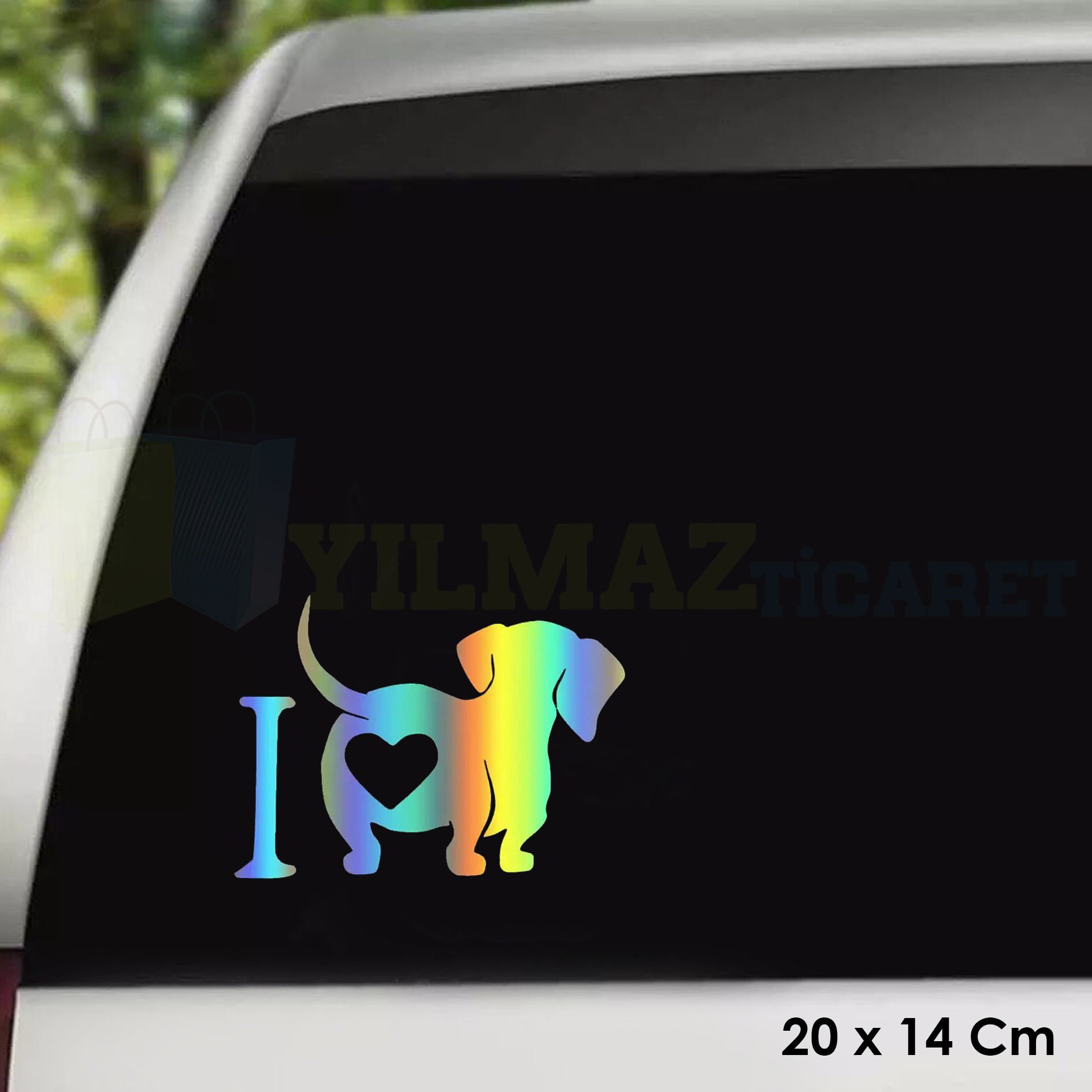 Sevimli Köpek Hologram Oto Sticker Motosiklet Cam Araba Yapıştırma Çıkartma Aksesuar Etiket 20x14 Cm