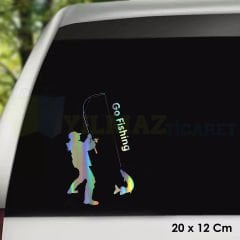 Balıkçı Balık Tutan Adam Hologram Oto Sticker Cam Araba Yapıştırma Çıkartma Aksesuar Etiket 20x12 Cm