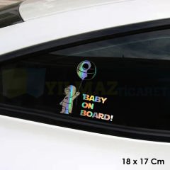 Arabada Bebek Var Balonlu Hologram Oto Sticker Cam Araba Yapıştırma Çıkartma Aksesuar Etiket 18x17cm