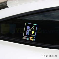 Baby On Board Arabada Bebek Var Hologram Oto Sticker Cam Araba Yapıştırma Çıkartma Etiket 18 X 13 Cm