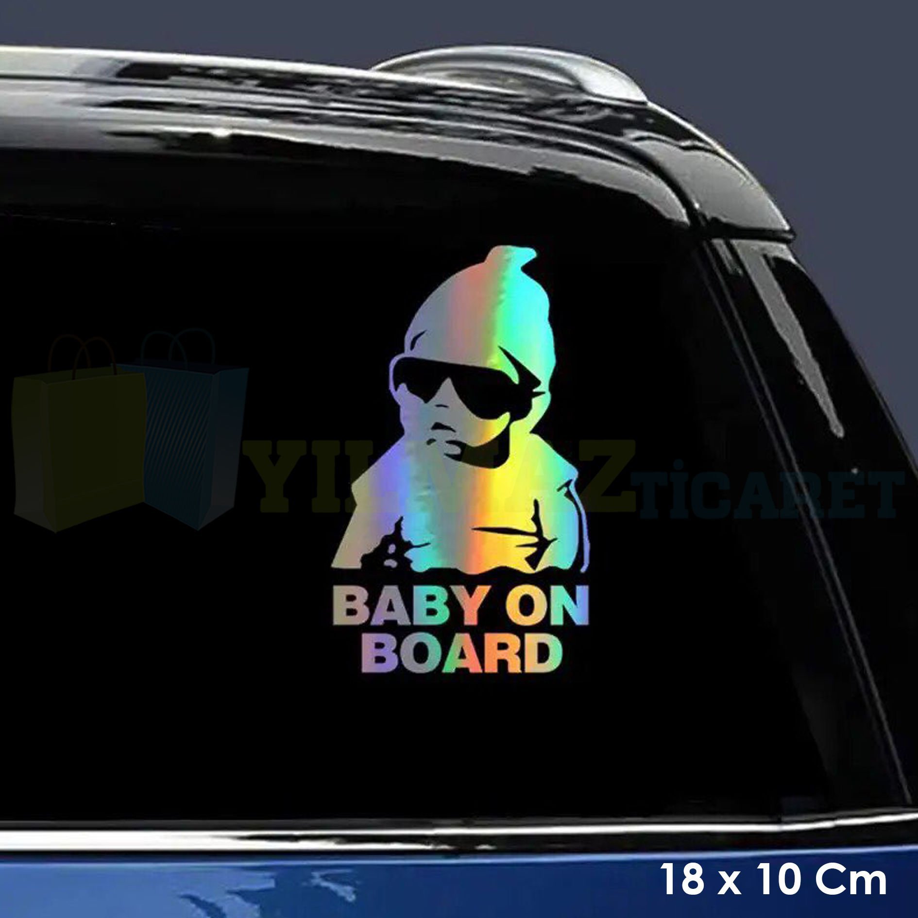 Baby On Board Arabada Bebek Var Hologram Oto Sticker Cam Araba Yapıştırma Çıkartma Etiket 18 X 10 Cm