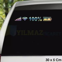 Batarya Pil Wifi Logo İcon Hologram Oto Cam Sticker Etiket Çıkartma Yapıştırma 30 x 5 Cm