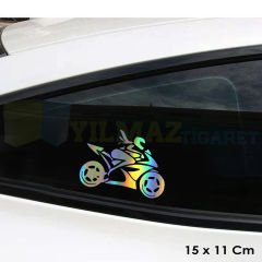 Motorcu Kız Girl Hologram Motosiklet Araba Oto Sticker Çıkartma Yapıştırma Etiket 15 x 11 Cm