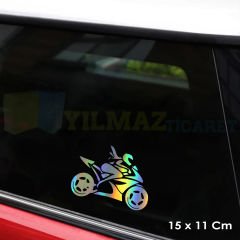 Motorcu Kız Girl Hologram Motosiklet Araba Oto Sticker Çıkartma Yapıştırma Etiket 15 x 11 Cm