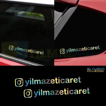 Kişiye Özel İnstagram Hologram Motosiklet Oto Sticker Etiket 2 Adet