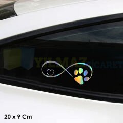 Kedi Köpek Pati İzi Kalp Renkli Hologram Oto Sticker Etiket Araba Yapıştırma Çıkartma 20 x 9 Cm