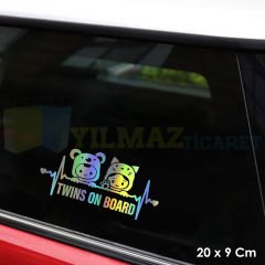 Arabada İkiz Bebek Var Hologram Oto Sticker Araba Etiket Çıkartma Aksesuar Renkli Yapıştırma 20 x 9 Cm
