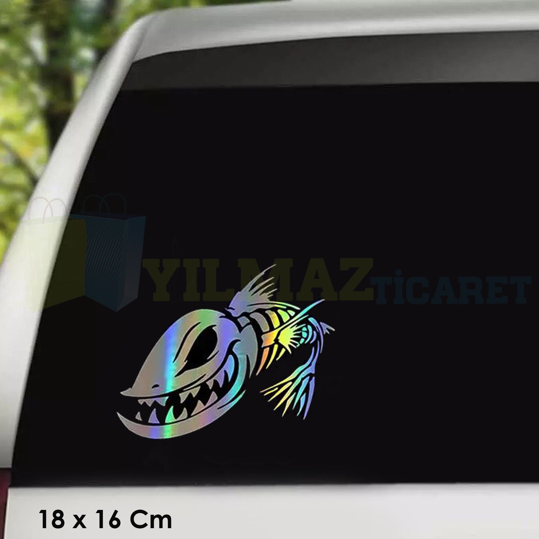 Katil Balık Renkli Hologram Oto Sticker Araba Cam Etiket Çıkartma Yapıştırma Aksesuar 18 x 16 Cm