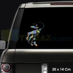 Balıklı Balık Avlayan Adam Renkli Hologram Araba Oto Sticker Etiket Çıkartma Yapıştırma 20 x 14 Cm