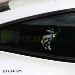 Balıklı Balık Avlayan Adam Renkli Hologram Araba Oto Sticker Etiket Çıkartma Yapıştırma 20 x 14 Cm