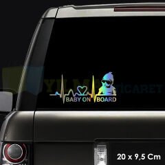 Arabada Bebek Var Kalp Ritim Renkli Hologram Cam Oto Sticker Etiket Çıkartma Yapıştırma 20 x 9,5 Cm